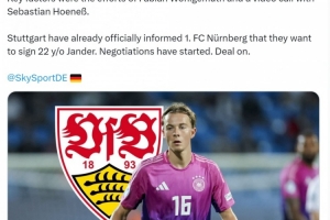 德天空：斯图加特与纽伦堡22岁中场詹德达成口头协议